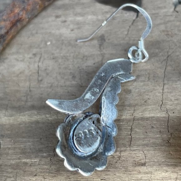 Vintage Old Pawn Native American Sterling Silver Onyx Dangle Drop Earrings - Picture 9 of 12